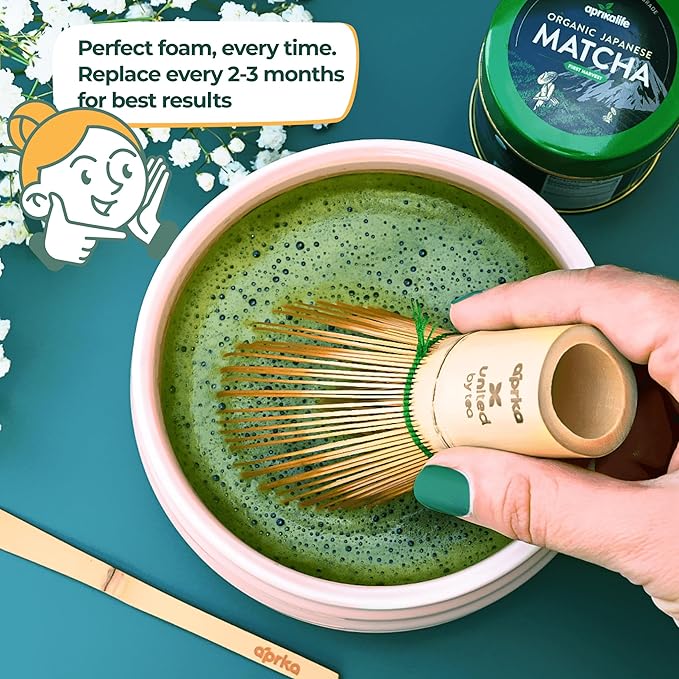Aprika Life Matcha Whisk – 100 Prong Bamboo Chasen | Traditional Japanese Tea Whisk for Matcha Powder, Ceremonial Tea & Lattes | Durable Handcrafted Bamboo Whisk for Authentic Matcha Preparation