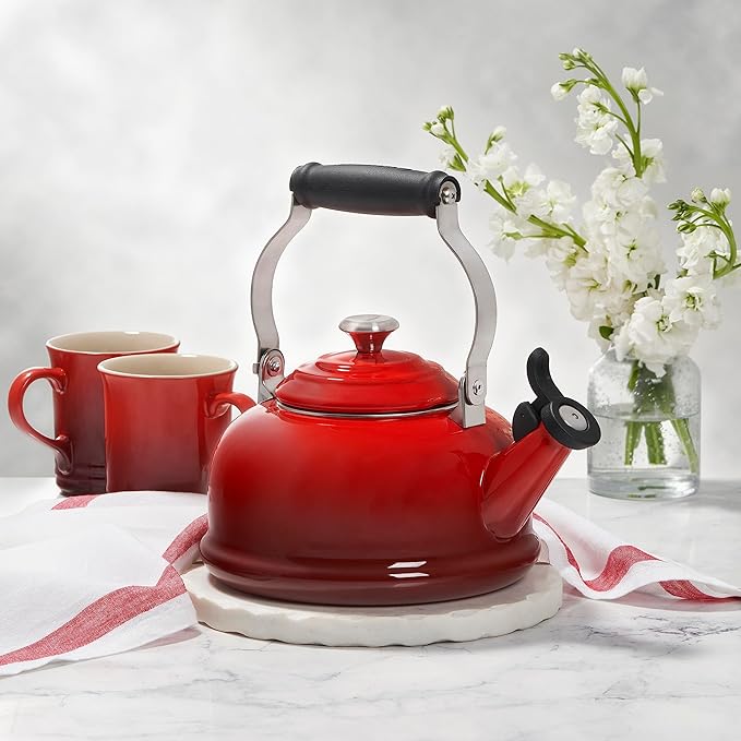Le Creuset Enamel On Steel Whistling Tea Kettle with Metal Finishes, 1.7 qt., Oyster