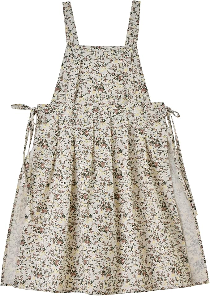 Japanese Cotton Linen Cross Back Apron with Pockets,Fashion Pinafore Dress for Gardening Painting Cleaning Cooking by FADUOFA
