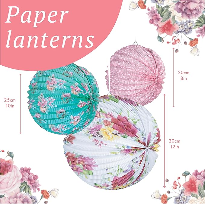 Talking Tables Tea Party Decorations Floral Paper Lantern Plates Vintage Party for Birthdays, Bridal shower, Baby shower, 3 Sizes, Pack of 3, Pastel colors, Model: