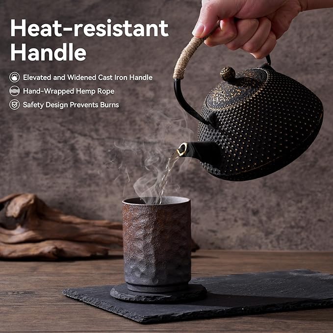 Cast Iron Teapot, 25 oz (750 ml) Japanese Tetsubin Tea Pot with Infuser for Stovetop Safe, Tea Kettle with Enameled Interior for Loose Leaf Tea and Tea Bags