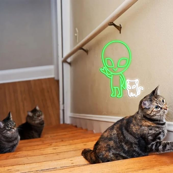 Alien Cat Neon Sign Dimmable Weird Alien Neon Light Wall Decor 5V USB Powered Cute Cat LED Light Sign for Bedroom Living Room Game Room Man Cave Bar Party Cafe Boys Girls Gift(16.5 * 12.6In) - Image 6