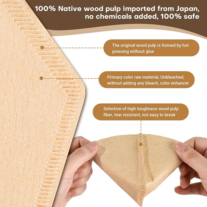 #4 Natural Brown Paper Cone Coffee Filters, Unbleached Coffee Filter 4, Fit 8~12 Cup Cuisinart Ninja Bonavita OXO Coffee Maker & #4 Cone Coffee Drippers, Replace Melitta Coffee Filters No.4 (100)