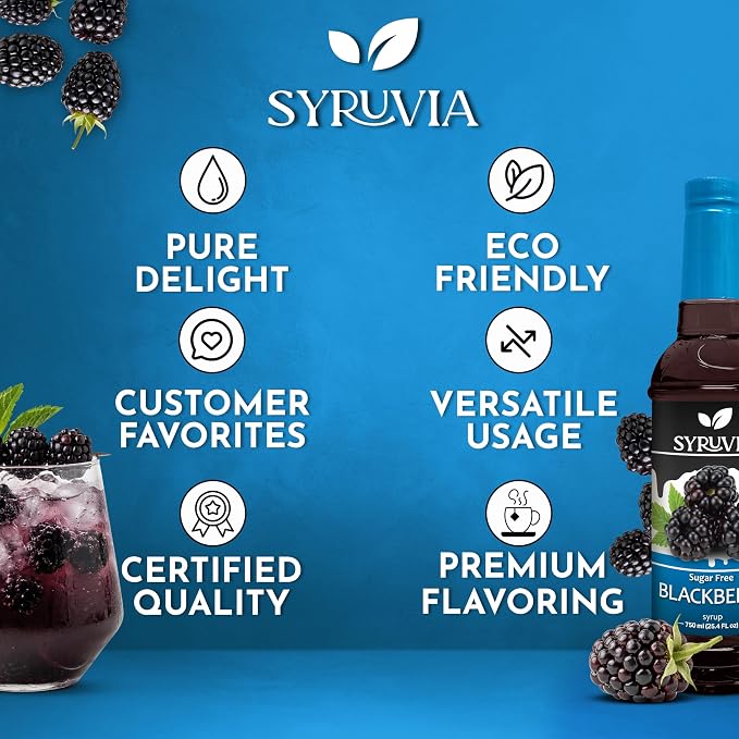Syruvia Sugar-Free Blackberry Syrup, Flavored Syrup for Drinks, Cocktails, Lemonades, Iced Teas, and Desserts – 25.4 fl oz, With Pump - Image 5