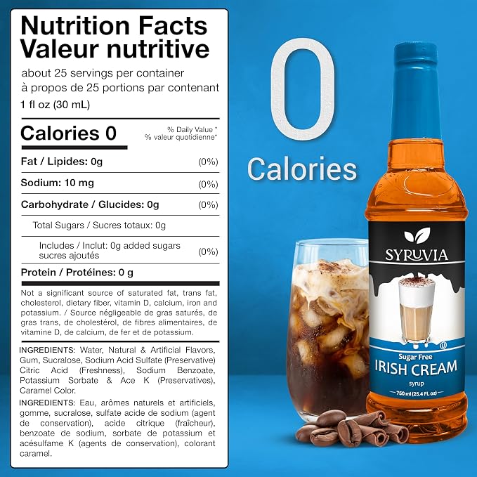 Syruvia Sugar Free Coffee Syrup, Irish Cream Flavored Syrup for Drinks, Lattes, and Desserts – 25.4 fl oz, With Pump - Image 2