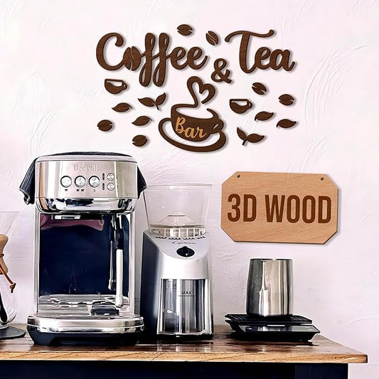 Woodamore Coffee And Tea Bar Sign - Coffee And Tea Signs For Cafe Station Decor, Farmhouse Cafe Sign For Bar Decorations, Wooden Letter Signs For Kitchen