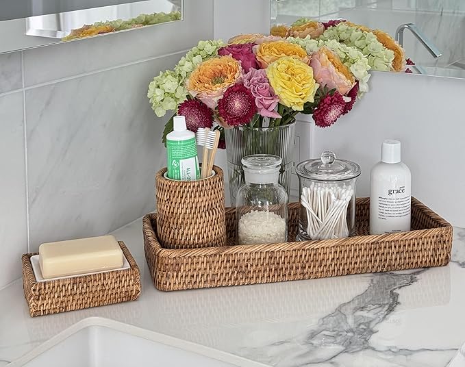 La Jolla Elongated Rattan Vanity Tray (Honey-Brown)