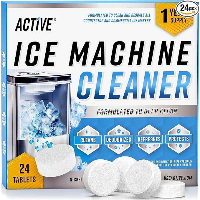 ACTIVE Ice Machine Cleaner Maker Descaler - 24 Clean Tablets Compatible with Frigidaire, Opal, GE Profile, Kitchenaid, Nickel Safe Scale Remover for Countertop, Nugget Ice Makers - Bulk 1 Year Supply by ACTIVE
