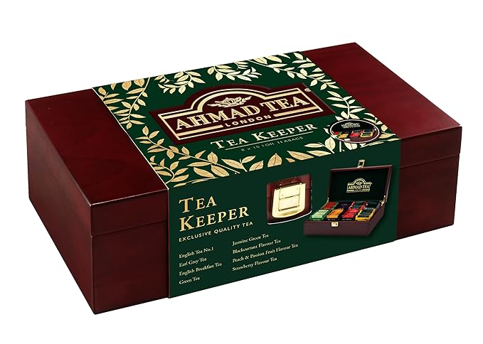Ahmad Tea Keeper Wooden Box with 80-Count Assorted Tea Bags