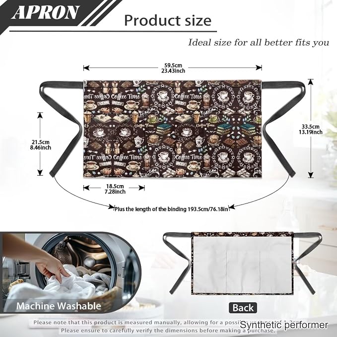 Waist Apron with 3 Pockets Waterproof 13 Inch Short Half Waist Aprons Women Men Server Aprons Waitress Waiter Apron - Image 7