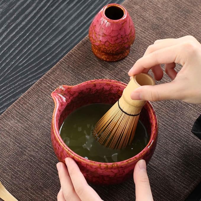 Japanese ceramic matcha bowl. 20 ounce ceramic bowl. Matcha tea bowl. A gift for matcha enthusiasts (red)