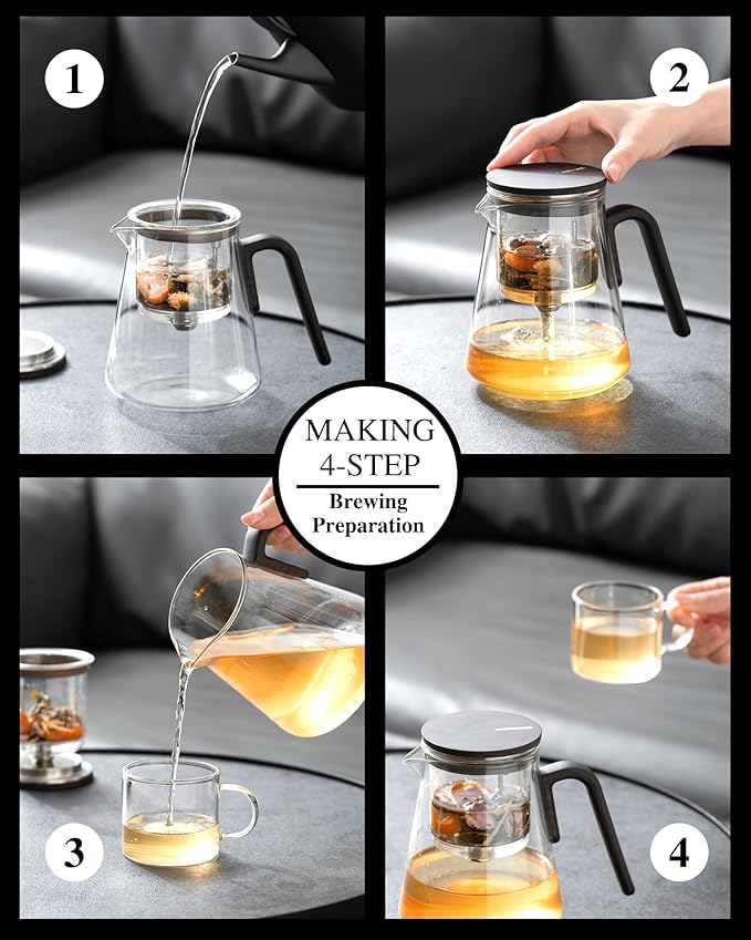 ZENS Enchanted Tea Pot with Magnetic Lid, Magic Glass Teapot with Infuser for Loose Leaf Tea Steeper, Mess-Free Herbal Tea Maker, Tea Diffusers for Tea Lovers Ideal Gifts, 27oz/800ml