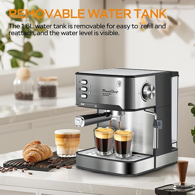 20 Bar Professional Espresso Machine with Milk Frother, Dual Shot, ESE Pod Compatible, 54 OZ Removable Water Tank for Home Barista (Silver Black)