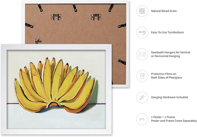 Poster Master Vintage Food & Drink Poster - Retro Banana Oil Painting Print - Banana Art - Gift for Vegan, Vegetarian, Foodies - Perfect Decor for Bakery, Home, Kitchen, 16x20 White Framed