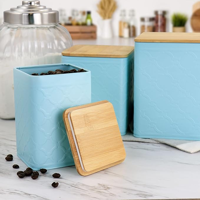 Megachef 3 Piece Square Iron Canister Set in Turquoise