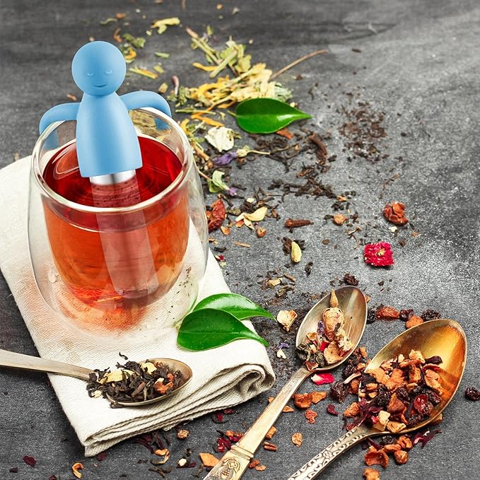 2 Pieces Tea Infuser for Loose Tea Cute Fine Mesh Tea Strainer Stainless Steel Tea Filter Ball Tea Diffuser Steeper for Teacups Teapots (Blue, Pink)