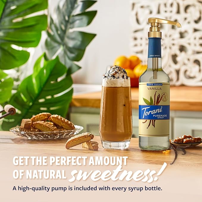 Torani Zero Sugar Puremade Syrup, Vanilla Flavoring for Drinks, Non-GMO, Glass Bottle with Pump Included, 25.4 Fl Oz - Image 3