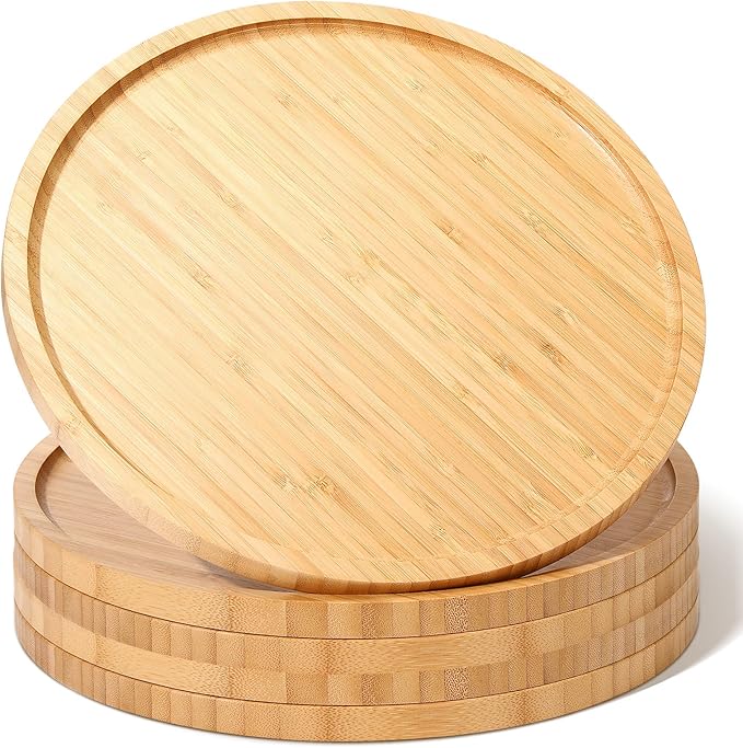 Meanplan 5 Pcs Round Charcuterie Board Bulk Bamboo Round Tray Fall Wooden Serving Platter Wood Serving Tray with Rim for Fruit Bread Salad Pizza Party Decor(11.8 Inch)