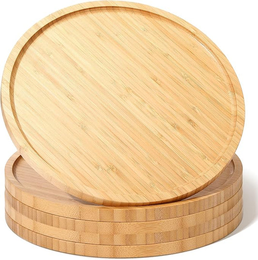 Meanplan 5 Pcs Round Charcuterie Board Bulk Bamboo Round Tray Fall Wooden Serving Platter Wood Serving Tray with Rim for Fruit Bread Salad Pizza Party Decor(11.8 Inch)