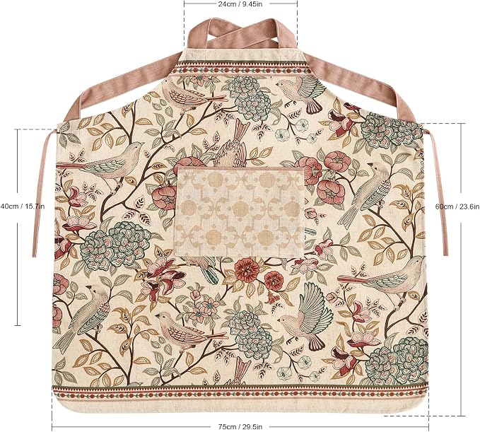 patdrea Blue Floral Linen Apron with Pocket,French Kitchen Garden Chef BBQ Aprons for Women and Men,Crisscross Back Straps - Image 5