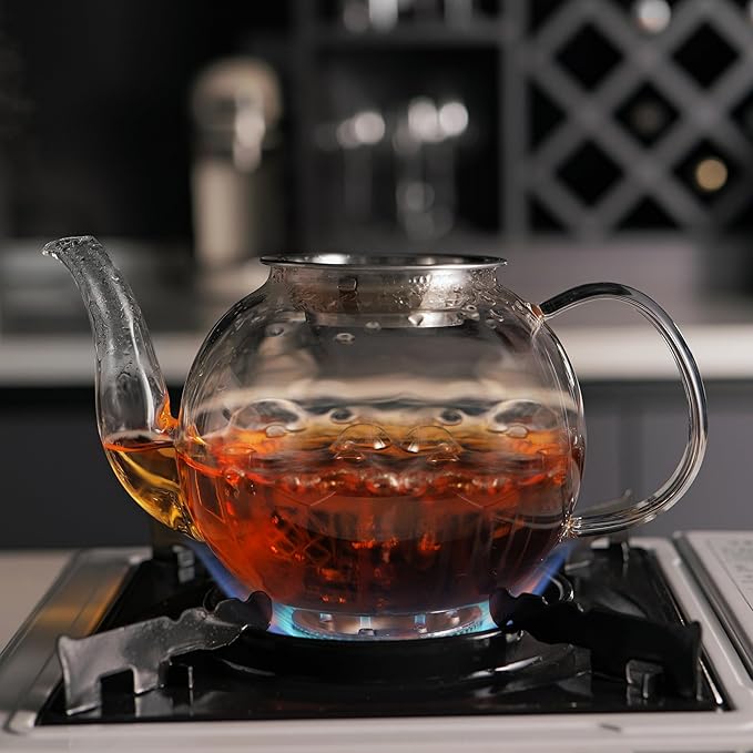 CNGLASS 900ml Glass Teapot with Removable Infuser,Clear Tea Kettle Stovetop Safe,Blooming and Loose Leaf Tea Maker