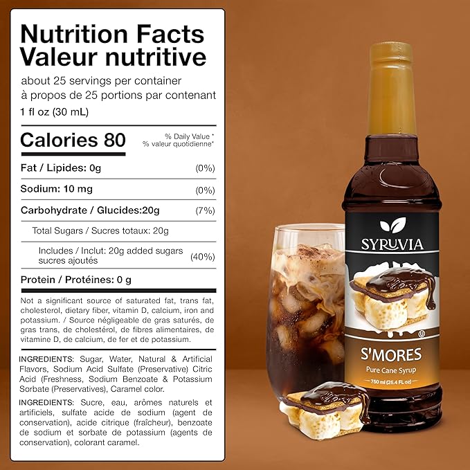 Syruvia Coffee Syrup, S'mores Flavored Syrup for Drinks, Lattes, and Desserts – 25.4 fl oz