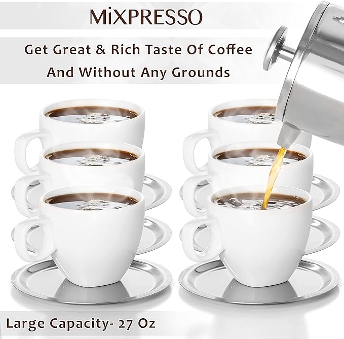 Mixpresso Stainless Steel French Press Coffee Maker 26 Oz 770 ml, Double Wall Insulated French Press Stainless Steel, Easy Clean Tea Brewer, Easy Press Durable Metal Coffee Press