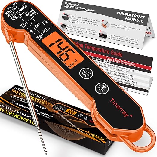 Digital Meat Thermometer Gifts for Chefs Instant Read - Ultra Fast 1s Reading, Waterproof with Backlight & Motion Sensor for BBQ, Grilling, Smoker, Candy, Oil, Chef Gifts (Orange)