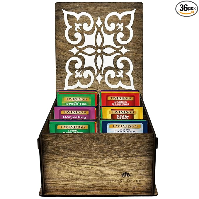 Twinings Tea Bag Sampler Variety with Walnut Wooden Organizer Tea Chest (36 Tea Bags) 6 Different Popular Flavors, Gift for Tea Lovers: Women, Men, Mom, Dad, Family, Friends, Couples