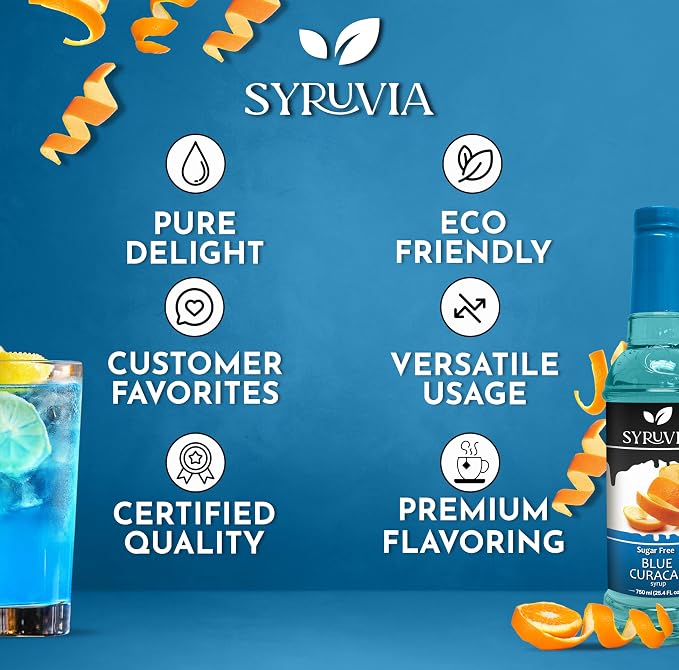 Syruvia Sugar Free Blue Curacao Syrup, Flavored Syrup for Cocktails, Drinks, Lemonades, Iced Teas, and Desserts – 25.4 fl oz, With Pump - Image 5