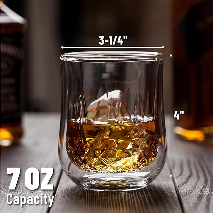 BTaT- Double Walled Drinking Glass, 4 Pack, 8 oz, Stylish Insulated Rocks Glass for Hot and Cold Beverages, Whiskey, Bourbon, Vodka and Scotch