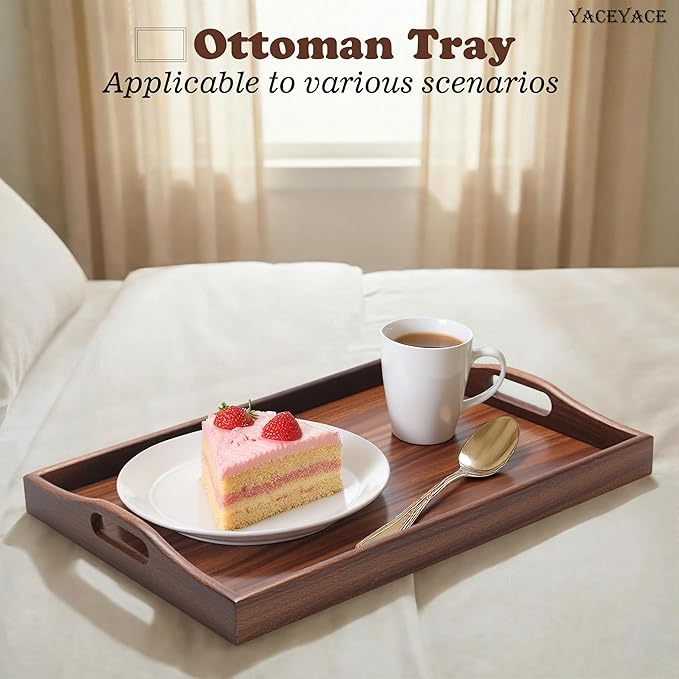 Wood Serving Tray for Ottoman, 15.7"x12"x2" Medium Wodden Serving Tray with Handles for Coffee Table, Wood Trays for Home Decor, Bathroom