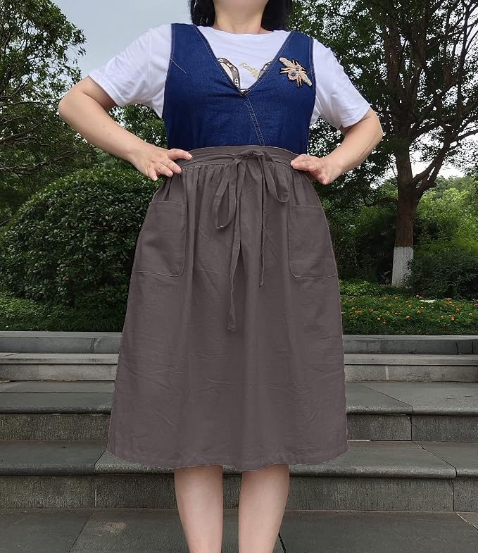 Unisex Chef Aprons White Retro Cotton Maid Short 2 Pockets Waist Waiter Waitress Half Apron - Image 8