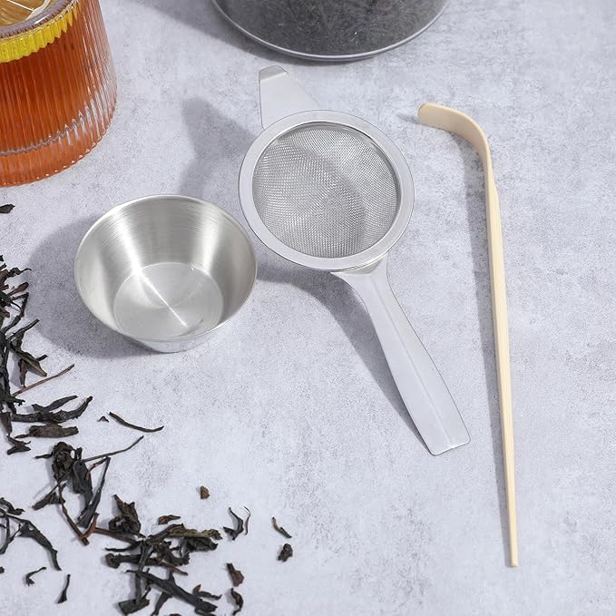 2.2" Mini Matcha Sifter Set, 30 Fine Mesh Matcha Strainer with Handle and Base, Stainless Steel Small Tea Strainer for Loose Tea Coffee Cocktail(Sliver)