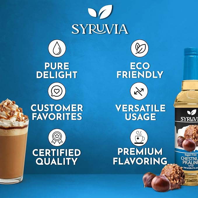 Syruvia Sugar Free Coffee Syrup, Chestnut Praline Flavored Syrup for Drinks, Lattes, and Desserts – 25.4 fl oz, With Pump - Image 5