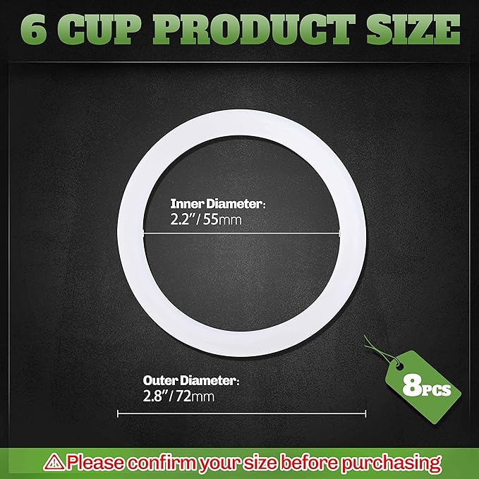8 PCS Replacement Spare Food Grade Silicone (Better Than Rubber) Gasket Seal Ring For Aluminium Stovetop Coffee Maker Pots Bialetti Moka Express Dama 6 Cups