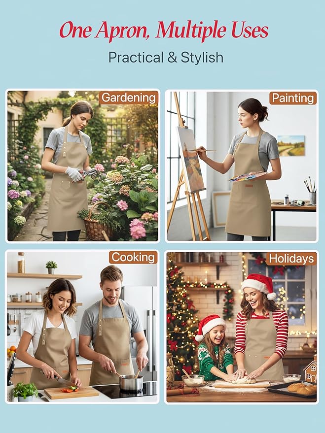 Kitchen Cooking Apron for Women Men Water-Resistant Artist Barista Baking Craft Catering Work Bib with Large Pockets