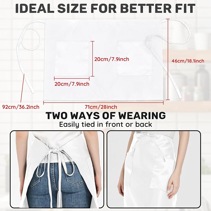 3 Pack Waist Apron with 3 Pockets, Unisex Black Waiter Aprons, Water Resistant Server Aprons for Restaurant Chef Bar - Image 5