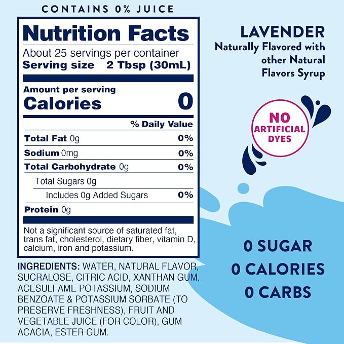 Jordan's Skinny Mixes Sugar Free Syrup, Lavender, Fruit Flavored Water Enhancer, Drink Mix for Iced Tea, Lemonade, Drinks, Low Calorie Water Flavoring, Dairy & Gluten Free Kosher, 25.4 Fl Oz - Image 2