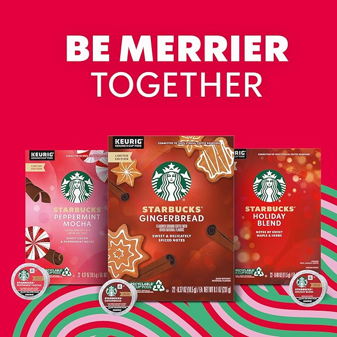 Starbucks K-Cup Coffee Pods, Medium Roast Coffee for Keurig Brewers, Holiday Blend, 100% Arabica, Limited Edition Holiday Coffee, 1 Box (10 Pods)