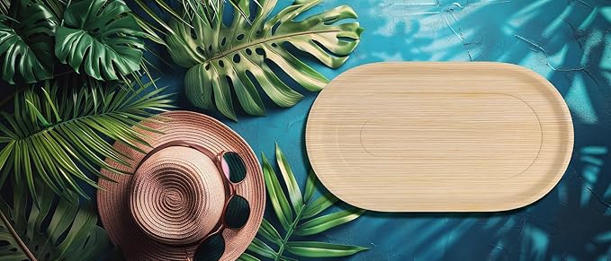 22 x 12 Inch Oval Trays (Pack of 10) – Eco Friendly Bamboo Charcuterie Boards, Better Than Disposable Paper and Plastic Plates | Compostable and Biodegradable Party Platters