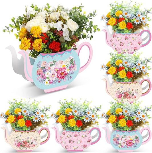 Yinder 6 Pcs Tea Party Decorations Princess Party Flower Boxes Centerpiece Floral Teapot Centerpiece for Floral Tea Themed Birthday Wedding Supplies(Sweet Tea Pot)