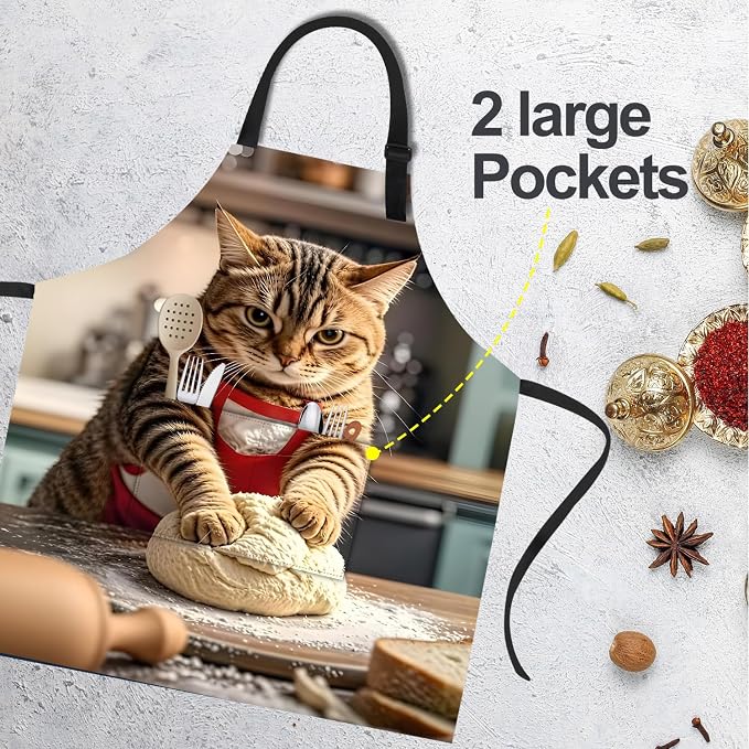 Funny Cat Apron with 2 Pockets Waterproof for Men Women Kitchen Garden Decor - Image 5