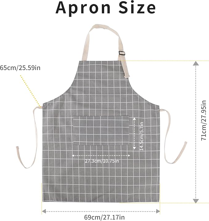 Tosewever 2 Pieces Cotton Linen Waterproof Bib Kitchen Apron with Pockets - Long Ties Adjustable Neck Strap - Unisex BBQ Cooking Drawing Crafting Aprons for Women Chef (Grey/Green, 2) - Image 3