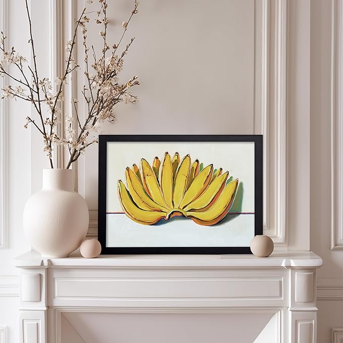 Poster Master Vintage Food & Drink Poster - Retro Banana Oil Painting Print - Banana Art - Gift for Vegan, Vegetarian, Foodies - Perfect Decor for Bakery, Home, Kitchen, 11x14 Black Framed