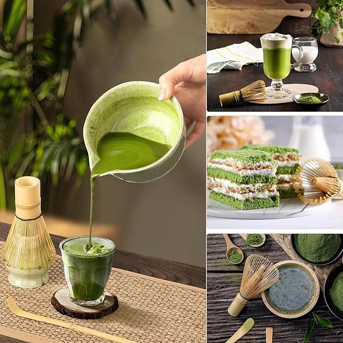 8 Pcs Matcha Whisk Set, Matcha Bowl with Spout, Matcha Whisk Holder, Scoop, Sifter, Matcha Kit for Ceremony, Gift for Matcha Lovers on Christmas, Birthday, Halloween