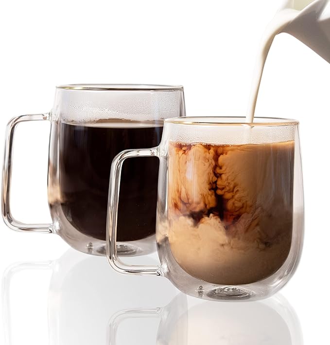 Brod & Taylor Double-Wall Insulated Glass Coffee/Tea Mugs (Set of 2, 10oz / 300ml)