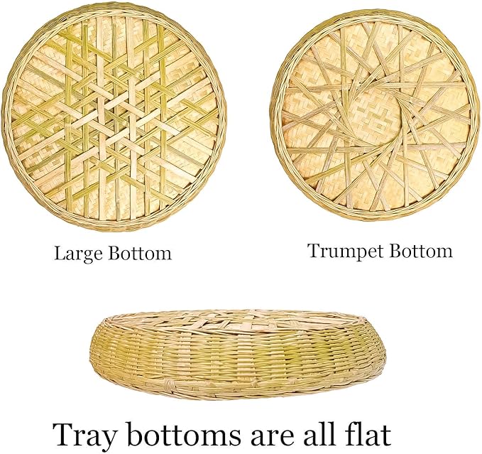 Bamboo Tray，Food Flatware trays，Bamboo and Rattan Fruit and Vegetable Basket with Flat Bottom,For Table, Kitchen,Outdoor Gathering and Dining Room Service or Decoration 2 Piece Set 餐厅服务托盘