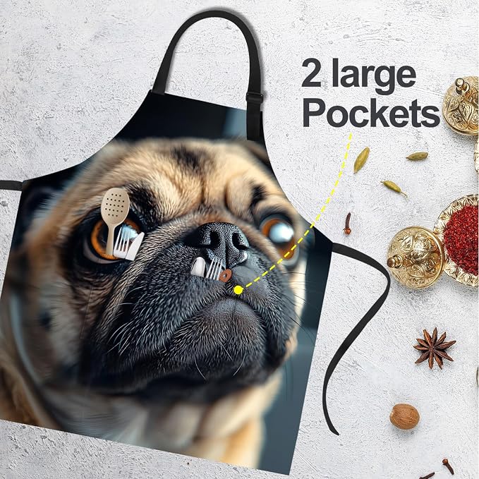 Funny Cat Apron with 2 Pockets Waterproof for Men Women Kitchen Garden Decor - Image 4