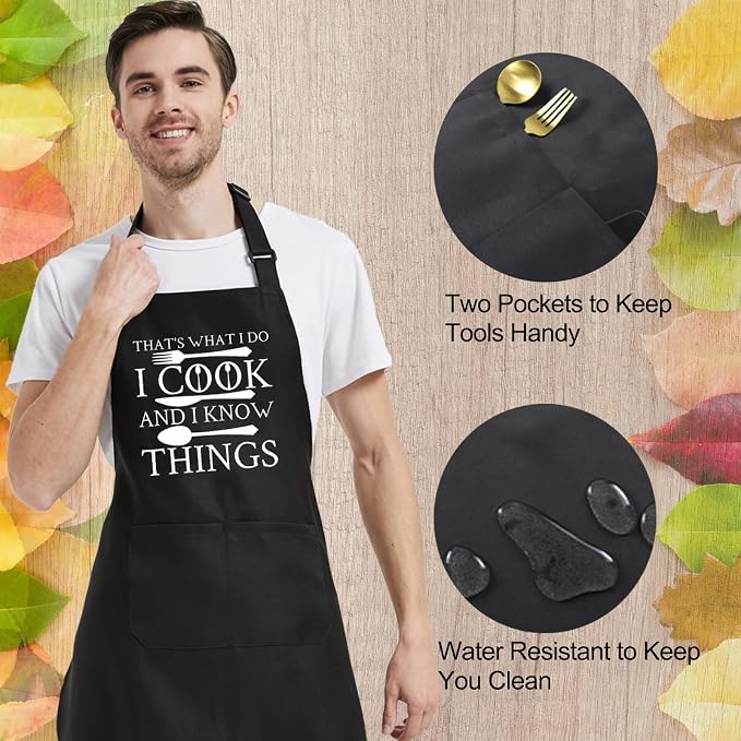 Chef Aprons for Men Women with Pockets, Kitchen Apron for Cooking Grilling Gifts for Dad Mom Birthday Christmas - Image 6